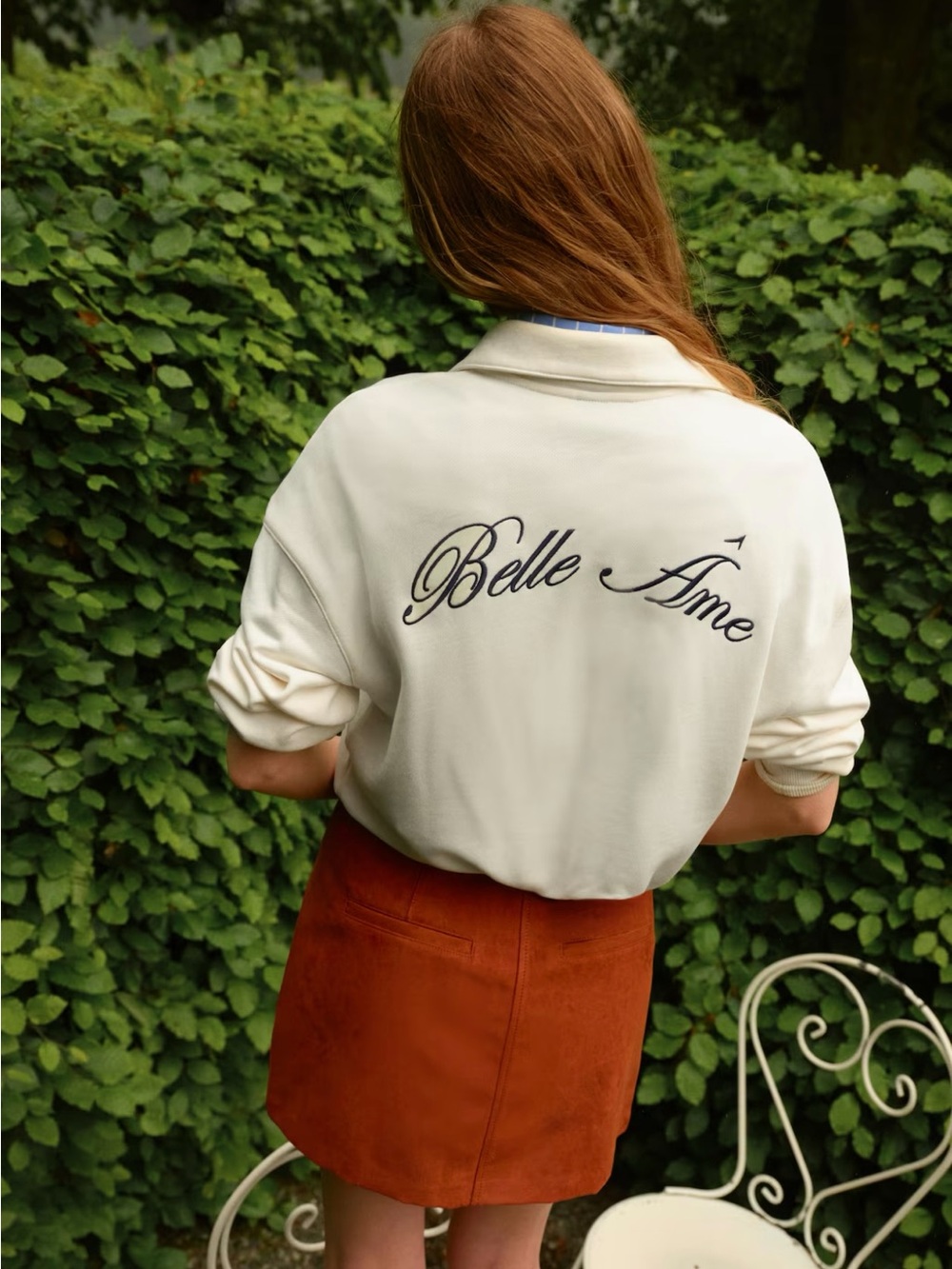 H&M Cream Polo Sweatshirt with Navy Crest SZ L